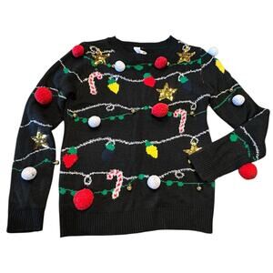 Nobo Women’s Size Medium Ugly Christmas Sweater with Pom Poms